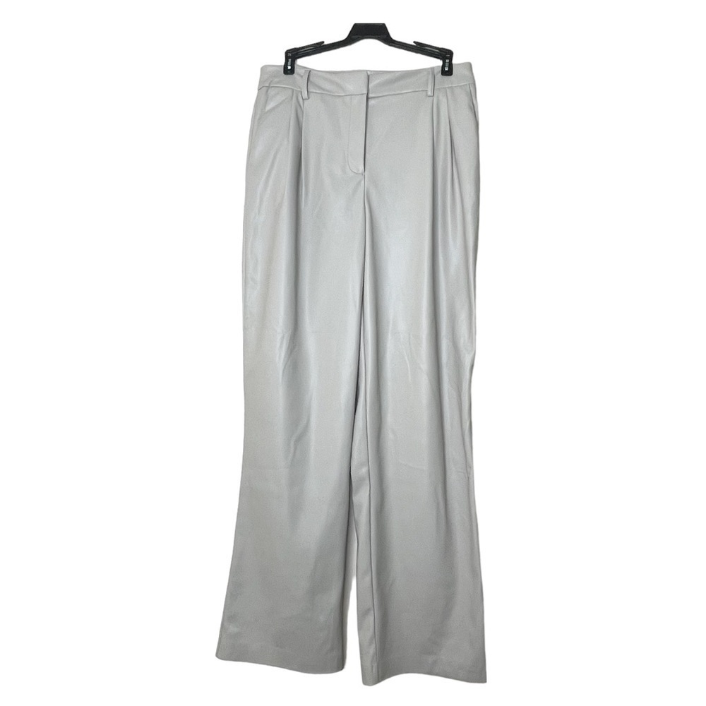 NEW House of Harlow Gray Vegan Leather Straight Leg Pants US 8